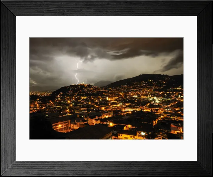 Framed Print : Quito. South America, Ecuador, Highland, Quito, lightning at night