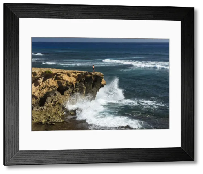 Framed Print : Kauai. USA, South Pacific, Hawaii, Poipu, woman on cliff Framed Print : Kauai. USA, South Pacific, Hawaii, Poipu, woman on cliff