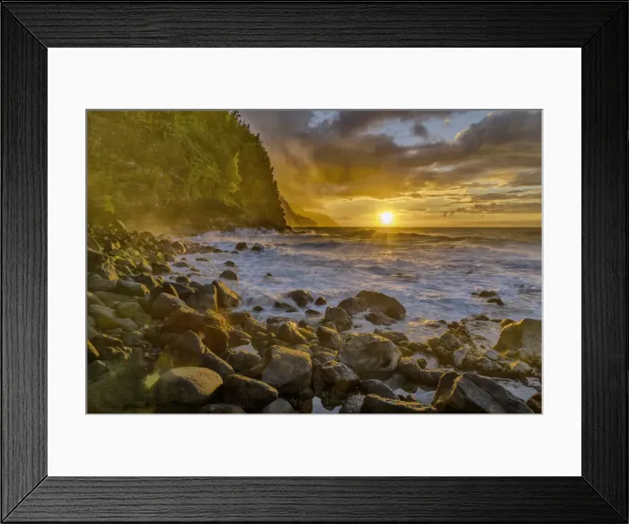 Framed Print : Hawaii. South Pacific, USA, Hawaii, Hawaiian, Island, Kauia, Na Pali Coast, sunset