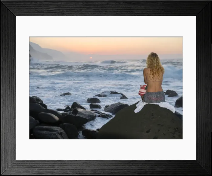 Framed Print : Kauai. USA, Hawaii, Kauai, Hanalei:Haena State Park, ke e beach, woman at rugged beach
