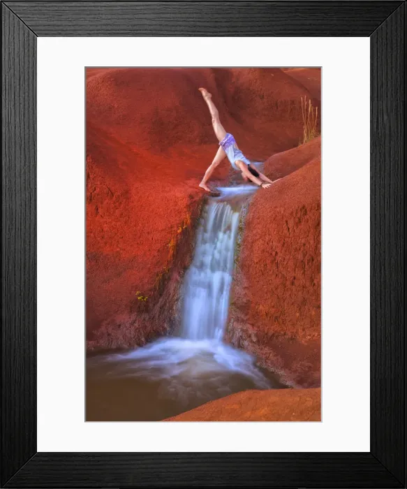 Framed Print : Kauai. USA, Hawaii, Kauai, woman doing Yoga pose at Waimea Canyon