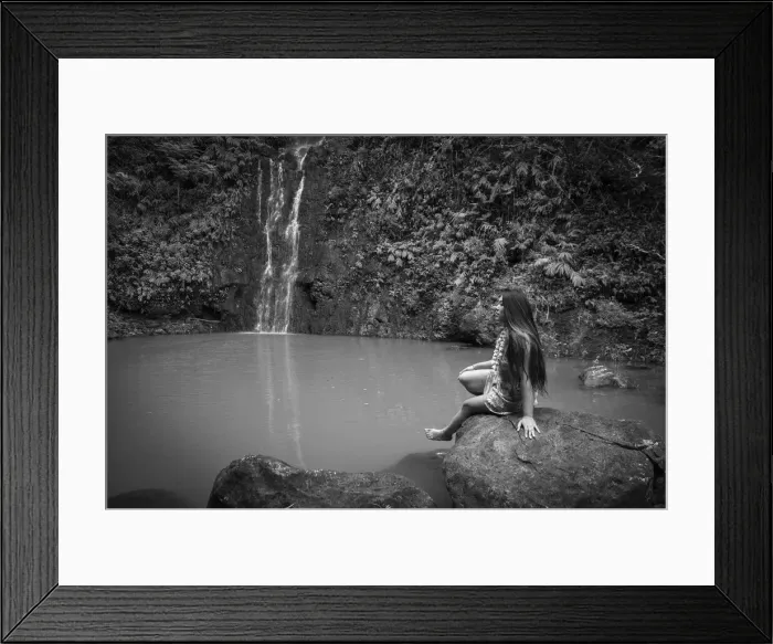 Framed Print : Maui. USA, Hawaii, Maui, Hana, Hawaii girl at pool, waterfall, MR 0539