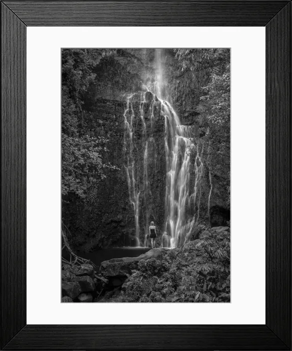 Framed Print : Maui. USA, Hawaii, Maui, Hana, girl standing in front of waterfall, MR