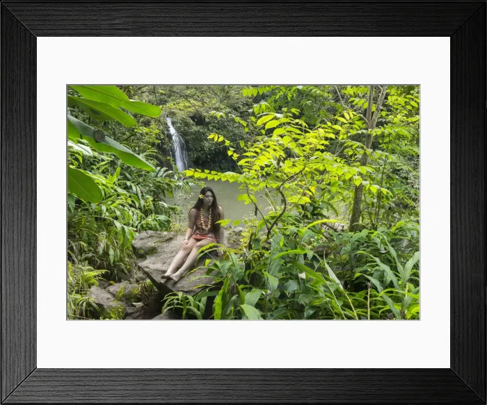 Framed Print : Maui. USA, Hawaii, Maui, Hana, Hawaiian beauty at waterfall