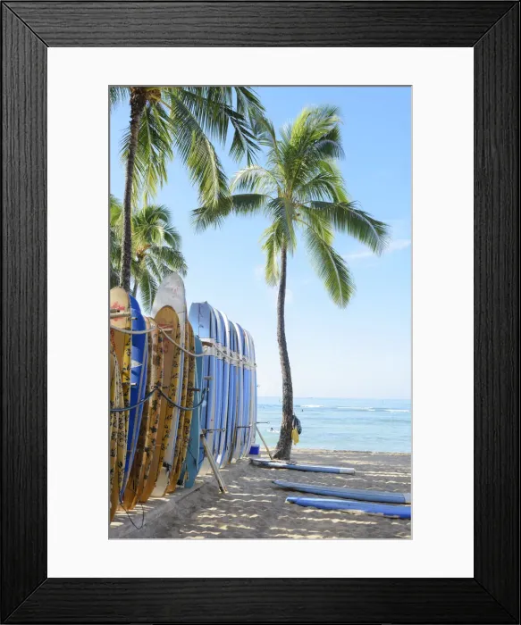 Framed Print : Hawaii. USA, Hawaii, Oahu, USA, Hawaii, Oahu, Honolulu, Waikiki, beach with surf boards 