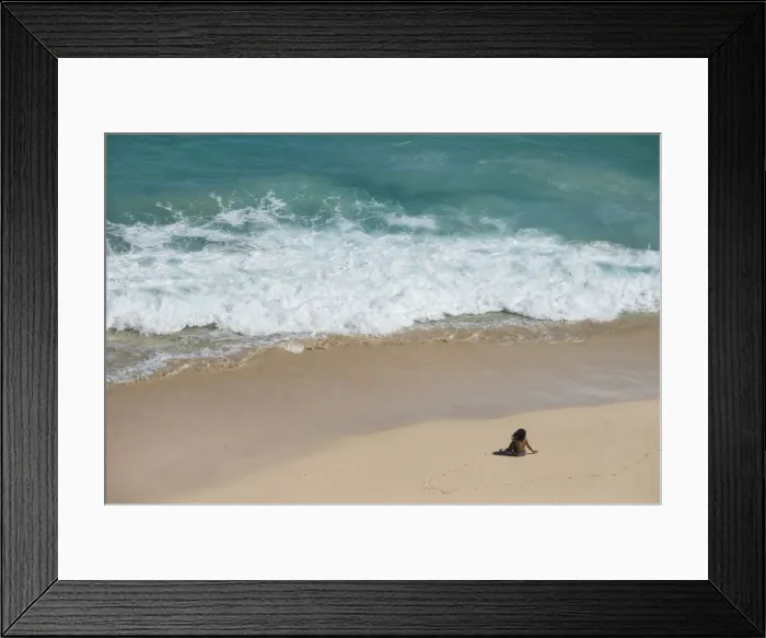 Framed Print : Oahu. USA, Hawaii, Oahu, woman sitting at beach Framed Print : Oahu. USA, Hawaii, Oahu, woman sitting at beach