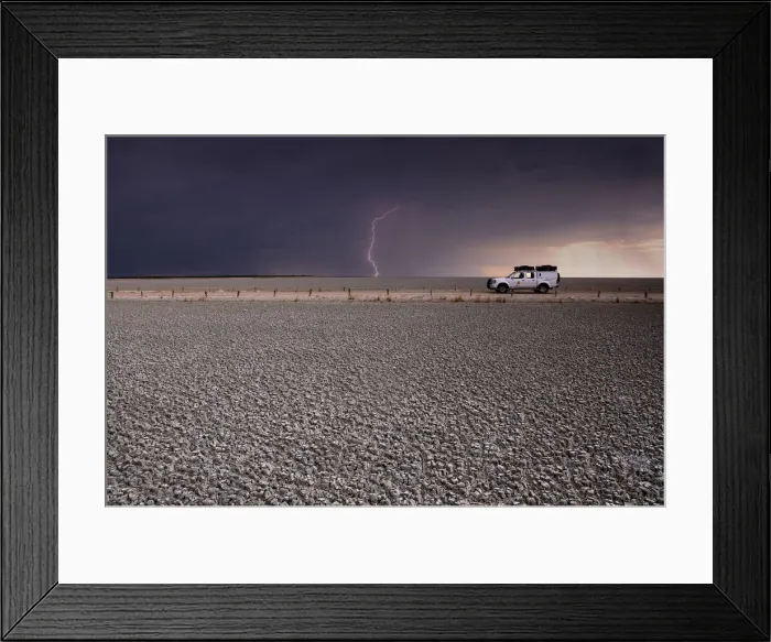 Framed Print : Namibia. Lightning over Etosha Pan, KEA Camper Framed Print : Namibia. Lightning over Etosha Pan, KEA Camper