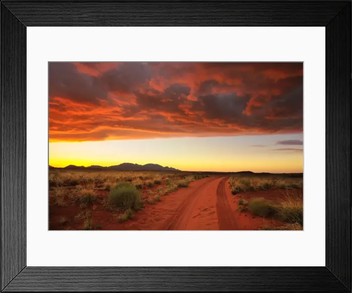 Framed Print : Namibia. Sunset, Dunes Lodge, Wolwedans Lodge, Namib Rand Nature Reserve