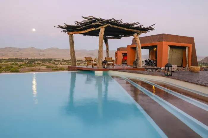 Framed Print : Namibia. Pool, Okahirongo Elephant Lodge, near Purros, Kaokoland, Kunene Region, Namibia