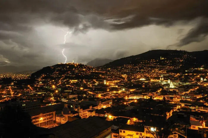 Framed Print : Quito. South America, Ecuador, Highland, Quito, lightning at night
